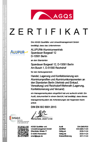 Alupur ist ISO 9001 zertifiziert